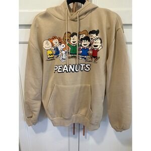 Aeropostale Peanuts Snoopy Charlie Brown Group Hoodie Sweatshirt Size S Tan cozy